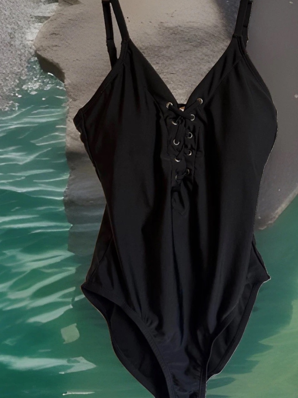 Black Lace-Up One-Piece Swimsuit